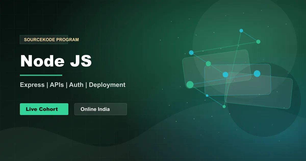 Node.js course with live online batches across India and optional Pune classroom support at SourceKode